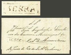 BRAZIL: Entire Letter Sent To Minas Novas On 12/JUN/1842, With The Pre-stamp Framed SERRA Mark Perfectly Applied, Very N - Cartes-maximum