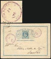 BRAZIL: 50Rs. Postal Card (RHM.BP-12) Sent To Santos On 23/MAR/1886, With The Very Rare Violet Datestamp Of PIRACICABA,  - Cartoline Maximum