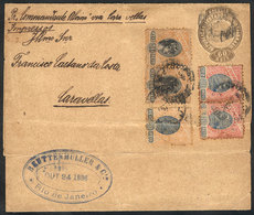 BRAZIL: 60Rs. Wrapper + Sc.113 Pair + 114 + 118 Pair (total Postage 520Rs.), Sent From Rio To Caravellas On 24/OC/1896,  - Cartes-maximum