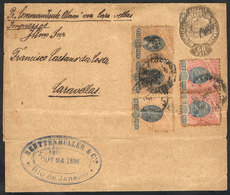 BRAZIL: 60Rs. Wrapper + Sc.113 Pair + 114 + 118 Pair (total Postage 520Rs.), Sent From Rio To Caravellas On 24/OC/1896,  - Maximum Cards