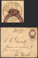 BRAZIL: 200Rs. Stationery Envelope To Sao Paulo, With Nice Postmark Of MINEIROS, Interesting! - Cartes-maximum
