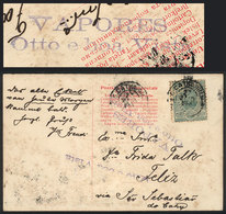 BRAZIL: PC Sent From Cathy To Feliz (via Sao Sebastiao Do Cathy) On 27/NO/1900, With Interesting Violet Marks Of "VAPORE - Cartes-maximum