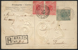 BRAZIL: Postcard Franked With 250Rs. Sent By REGISTERED Mail From S. ANNA DO LIVRAMENTO To Rio Grande On 3/JA/1907, VF,  - Cartes-maximum