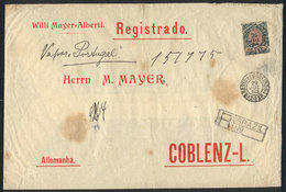 BRAZIL: Registered Cover Sent From Rio To Germany On 29/JUL/1908, Franked With Stamp Of 1,000Rs. Alone, Rare! - Cartoline Maximum