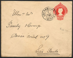 BRAZIL: 100Rs. Stationery Envelope Sent To Sao Paulo On 9/MAY/1912, Nice Postmark Of UBERABINHA (MINAS), VF Quality! - Cartoline Maximum