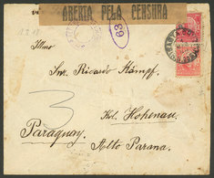 BRAZIL: 1/MAR/1918 Santa Cruz - Colonia Hohenau (Paraguay), Cover Franked With 200rs., And Interesting CENSOR Marks, Som - Cartes-maximum