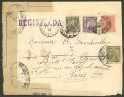 BRAZIL: Registered Cover Sent To Paris On 18/OC/1918, With Nice Franking For 1,500rs., And French Censor Marks And Label - Cartoline Maximum