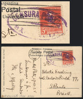 BRAZIL: PC Sent From Mar Del Plata (Argentina) To Sao Paulo On 27/DE/1925, With Rare Oval CENSOR Mark Applied In Sao Pau - Cartes-maximum