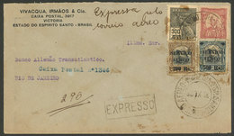 BRAZIL: 30/NO/1928 Victoria - Rio De Janeiro, Express Airmail Cover With Nice Franking For 2,000Rs. - Cartes-maximum