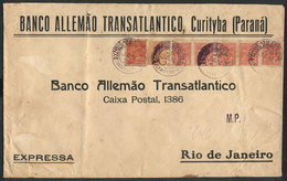 BRAZIL: Large Cover Sent From Curitiba To Rio De Janeiro On 28/JA/1929 Franked With 1,100Rs. By Airmail Via CONDOR, Very - Cartes-maximum