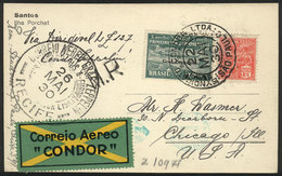 BRAZIL: Card Flown By ZEPPELIN, Sent From Sao Paulo To USA On 22/MAY/1930, Franked By RHM.Z-7 + Another Value, VF Qualit - Cartes-maximum
