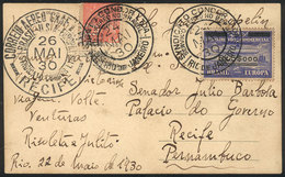 BRAZIL: 24/MAY/1930 Rio De Janeiro - Recife: PC Flown By ZEPPELIN, Franked With Special Stamp Of 5,000Rs. (Sc.4CL4, Valu - Cartes-maximum