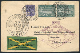 BRAZIL: ZEPPELIN: Cover Sent From Rio De Janeiro To Germany On 28/MAY/1930, Franked With Pair RHM.Z-1 + Definitive Stamp - Maximum Cards