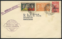 BRAZIL: ZEPPELIN: Cover Franked By RHM.Z-10 + Other Values, From Rio To England On 1/SE/1931, VF Quality! - Cartes-maximum