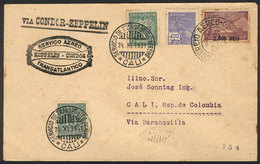 BRAZIL: Cover Flown By ZEPPELIN, Sent From Rio To Cali (Colombia) Via Friedrichshafen (arrival 28/OC), Franked With Mixe - Cartes-maximum