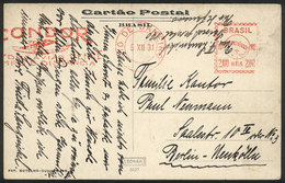 BRAZIL: Postcard Sent From Rio To Germany On 5/DE/1931 With Meter Postage For 200Rs. With Advertising Slogan: "CONDOR -  - Cartes-maximum