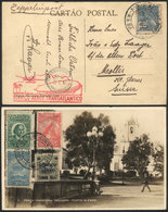 BRAZIL: Postcard (Porto Alegre, Praca Marechal Deodoro) Franked With 3,900Rs. And Sent Via ZEPPELIN From Porto Alegre To - Cartoline Maximum