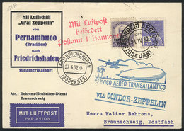 BRAZIL: ZEPPELIN: Card Franked By RHM.Z-12 + Another Value, Sent From Rio De Janeiro To Germany On 21/AP/1932, Excellent - Cartes-maximum