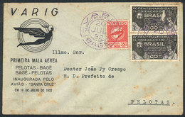 BRAZIL: 20/JUL/1932 Bagé - Pelotas: VARIG First Airmail, Very Nice! - Cartoline Maximum