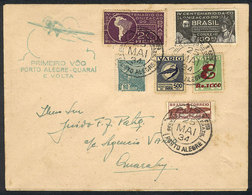 BRAZIL: 25/MAY/1934 Porto Alegre - Quarai: VARIG First Flight, Very Good Multicolored Postage, Very Nice! - Cartes-maximum