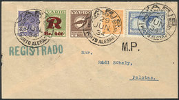 BRAZIL: Airmail Cover Sent Via VARIG From Porto Alegre To Pelotas On 29/JUN/1934, Franked By Sc.3CL40 + 3CLF5 (RHM.V-48  - Cartoline Maximum