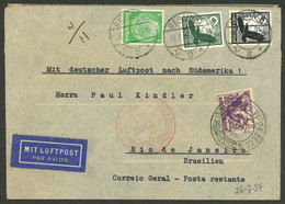 BRAZIL: MIXED POSTAGE: Airmail Cover Sent From Berlin To Rio De Janeiro (Poste Restante) On 26/JUL/1934, With German Pos - Cartes-maximum