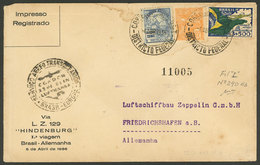 BRAZIL: 4/AP/1936 Rio - Germany: Registered Printed Matter Cover Flown By Hindenburg, With Fiedrichshafen Arrival Backst - Cartes-maximum