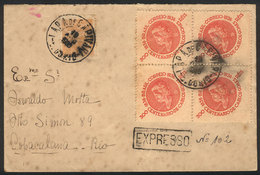 BRAZIL: Express Cover Sent From LAPA DE CAPIVARI To Rio On 19/AU/1936 Franked With 1,300Rs. Including A Block Of 4 Of RH - Cartes-maximum