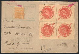 BRAZIL: Express Cover Sent From DUAS BARRAS? To Rio On 21/AU/1936 Franked With 1,300Rs. Including A Block Of 4 Of RHM.C- - Cartes-maximum