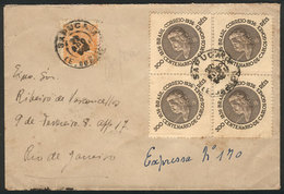 BRAZIL: Express Cover Sent From SAPUCAI To Rio On 22/AU/1936 Franked With 1,300Rs. Including A Block Of 4 Of RHM.C-107,  - Cartes-maximum