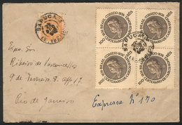 BRAZIL: Express Cover Sent From SAPUCAI To Rio On 22/AU/1936 Franked With 1,300Rs. Including A Block Of 4 Of RHM.C-107,  - Cartoline Maximum