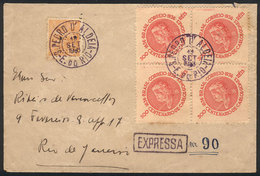 BRAZIL: Express Cover Sent From S. PEDRO D'ALDEIA To Rio On 18/SE/1936 Franked With 1,300Rs. Including A Block Of 4 Of R - Cartoline Maximum