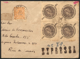 BRAZIL: Express Cover Sent From VISCONDE DE IMBÉ To Rio On 24/SE/1936 Franked With 1,300Rs. Including A Block Of 4 Of RH - Cartoline Maximum