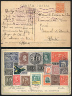 BRAZIL: PC With Nice View Of Postage Stamps And Advertising For The Intl. Exhibition, Used In Rio In OC/1936, Very Nice! - Cartoline Maximum