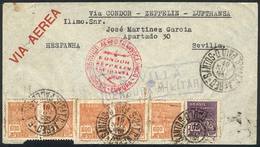 BRAZIL: Airmail Cover Sent From Santos To Sevilla On 19/NO/1936 Franked With 3,700Rs., On Front CENSOR Mark Of Sevilla,  - Cartes-maximum