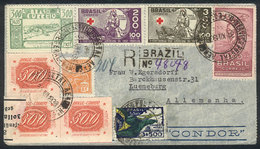 BRAZIL: Registered Airmail Cover With Very Nice Multicolored Postage, Sent From Rio To Germany On 31/DE/1936, Censored A - Cartoline Maximum