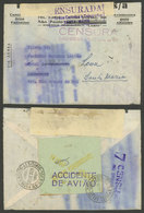 BRAZIL: PLANE WRECK + RARE CENSORSHIP: Airmail Cover Sent From Sao Paulo To Cachoeira And Forwarded To Santa María (with - Cartoline Maximum
