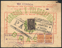 BRAZIL: Postal Money Order (vale Postal Nacional) Sent By AIRMAIL (via Condor) From Rio To Salvador On 27/FE/1940, Unusu - Cartoline Maximum