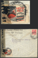 BRAZIL: Cover Sent From Porto Alegre To USA On 16/FE/1943 Franked With 10,000Rs. Along Interesting Anti-Nazi Cinderella  - Cartoline Maximum