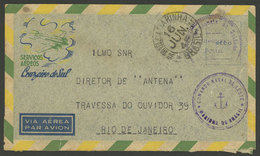 BRAZIL: Airmail Cover Sent From Salvador To Rio On 16/JUN/1945 With MILITARY FRANCHISE OF THE NAVY, And Several Interest - Cartes-maximum