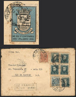 BRAZIL: Registered Cover Sent From FRANCA To Rio On 16/MAY/1956, With Interesting Cinderella On Back: "Visite Franca..", - Cartes-maximum