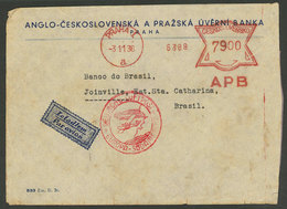 CZECHOSLOVAKIA: 3/NO/1936 Praha - Brazil: Airmail Cover With Meter Postage, Sent Via Germany (DLH), VF Quality! - Lettres & Documents