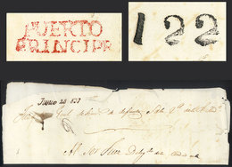 CUBA: Official Folded Cover Sent From PUERTO PRÍNCIPE To Habana On 23/JUN/1837, Nice Postal And Rating Marks, Fine Quali - Other & Unclassified