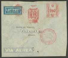 DENMARK: Airmail Cover Sent To Brazil On 18/AP/1938 Via Germany (DLH), Very Attractive Meter Postage! - Cartes-maximum (CM)