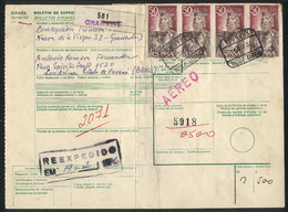 SPAIN: 4 Despatch Notes Of Parcel Posts Sent To Brazil In The 1970s With Fantastic Postages, Some With Minor Defects, Fi - Lettres & Documents