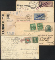 UNITED STATES: 4 Covers Or Cards Used Between 1909 And 1942, Some With Interesting Postal Marks! - Marcophilie