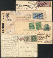 UNITED STATES: 4 Covers Or Cards Used Between 1909 And 1942, Some With Interesting Postal Marks! - Postal History