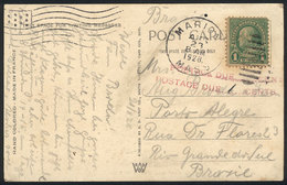 UNITED STATES: Postcard Franked With 1c. And Sent From Marion (Mass.) To Brazil On 23/AU/1928, With Due Mark For 1c. App - Marcofilia