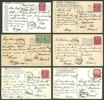 UNITED STATES: 6 Postcards Sent To Brazil Between July And October 1944, All CENSORED, VF Quality! - Marcophilie