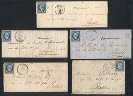 FRANCE: 4 Folded Covers Or Entire Letters Used In 1858/9 + 1 Front Of 1872, Interesting! - Autres & Non Classés